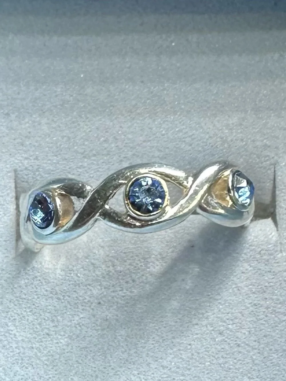 Sterling Silver Marked 925 Adjustable Toe Ring with Blue Stones
